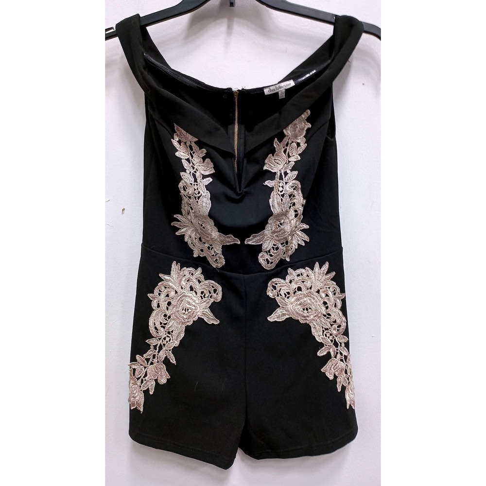 Charlotte Russe Romper Womens Small Black Floral Lace Off Shoulder Party Club